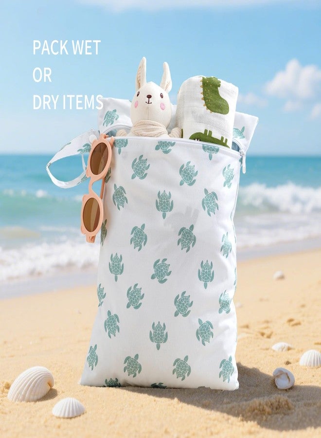 CoolaPeach 2Pcs Baby Wet Dry Bags for Cloth Diaper,Waterproof Reusable Travel Bags, Beach, Pool, Gym Bag for Swimsuits, Beach Vacation Essentials (Coconut Tree and Turtle) - Image 4